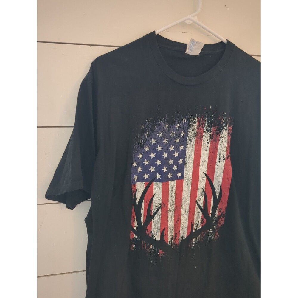 Men's XL black T-shirts American flag patriotic antlers Buck memorial